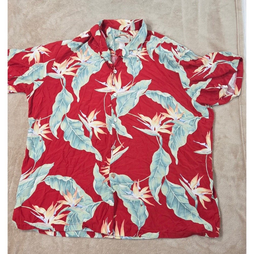 Paradise Found Island Rainforest Hawaiian Shirt Mens 2XL Red Bird of Paradise